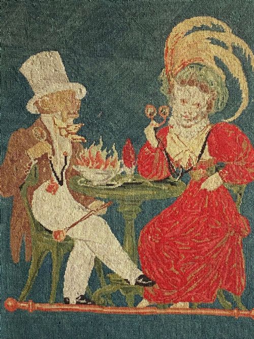 EMBROIDERED TAPESTRY PORTRAIT WOOL RIDING HOOD C1890TAPESTRY EMBROIDERED GROSPOINT WOOL PICTURE OF A DEPICTION OF LITTLE RED RIDING HOOD - ADDITIONAL PHOTO 2