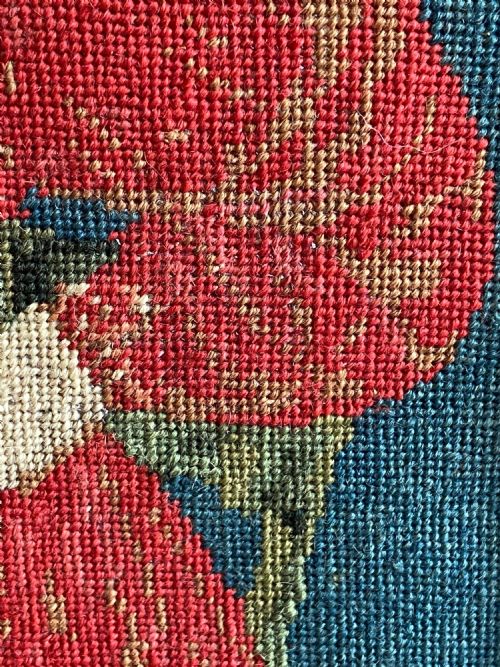 EMBROIDERED TAPESTRY PORTRAIT WOOL RIDING HOOD C1890TAPESTRY EMBROIDERED GROSPOINT WOOL PICTURE OF A DEPICTION OF LITTLE RED RIDING HOOD - ADDITIONAL PHOTO 3