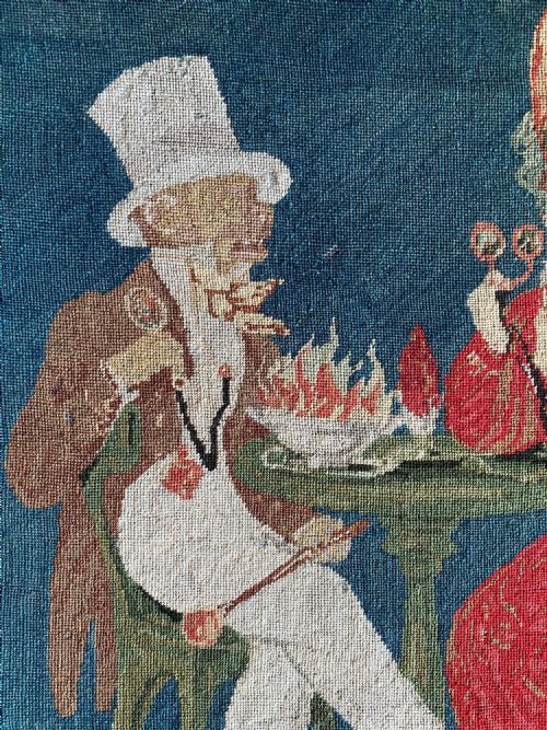 EMBROIDERED TAPESTRY PORTRAIT WOOL RIDING HOOD C1890TAPESTRY EMBROIDERED GROSPOINT WOOL PICTURE OF A DEPICTION OF LITTLE RED RIDING HOOD - ADDITIONAL PHOTO 4