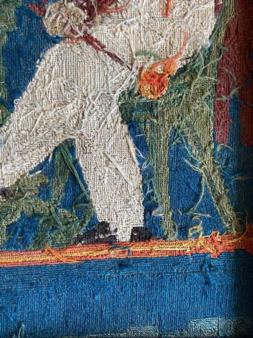 EMBROIDERED TAPESTRY PORTRAIT WOOL RIDING HOOD C1890TAPESTRY EMBROIDERED GROSPOINT WOOL PICTURE OF A DEPICTION OF LITTLE RED RIDING HOOD - ADDITIONAL PHOTO 7