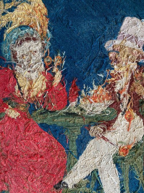 EMBROIDERED TAPESTRY PORTRAIT WOOL RIDING HOOD C1890TAPESTRY EMBROIDERED GROSPOINT WOOL PICTURE OF A DEPICTION OF LITTLE RED RIDING HOOD - ADDITIONAL PHOTO 8