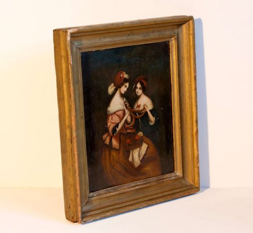 OIL PAINTING LADIES ON ZINC PANEL 19TH C VICTORIAN - ADDITIONAL PHOTO 5