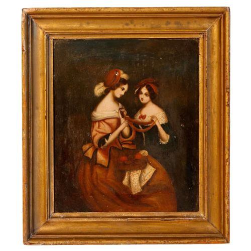OIL PAINTING LADIES ON ZINC PANEL 19TH C VICTORIAN - ADDITIONAL PHOTO 7