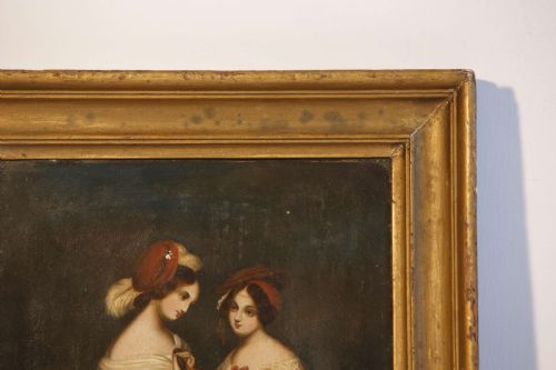 OIL PAINTING LADIES ON ZINC PANEL 19TH C VICTORIAN - ADDITIONAL PHOTO 8