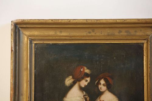 OIL PAINTING LADIES ON ZINC PANEL 19TH C VICTORIAN - ADDITIONAL PHOTO 9