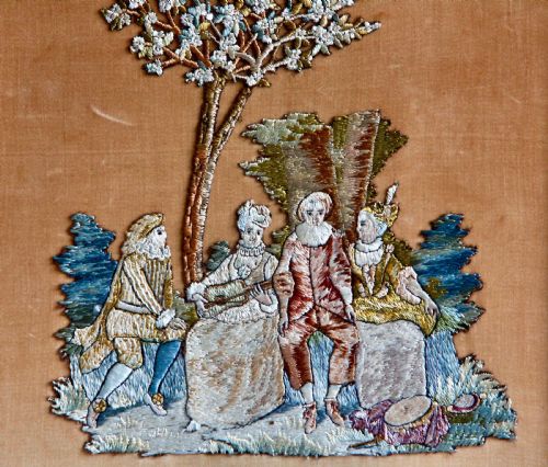 SILK EMBROIDERY NEEDLEWORK MOUNTED PICTURE PANEL 19THC - ADDITIONAL PHOTO 1
