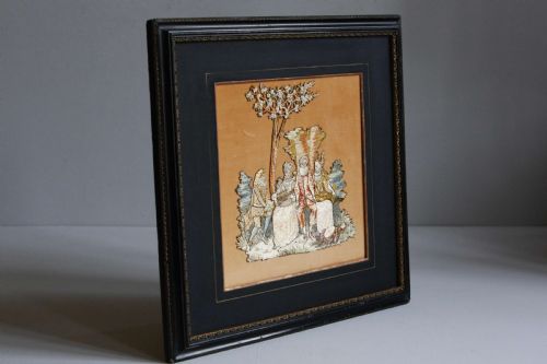 SILK EMBROIDERY NEEDLEWORK MOUNTED PICTURE PANEL 19THC - ADDITIONAL PHOTO 2