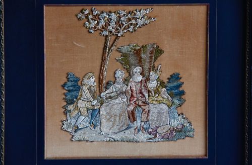 SILK EMBROIDERY NEEDLEWORK MOUNTED PICTURE PANEL 19THC - ADDITIONAL PHOTO 4