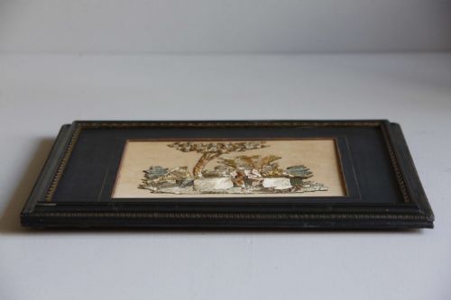 SILK EMBROIDERY NEEDLEWORK MOUNTED PICTURE PANEL 19THC - ADDITIONAL PHOTO 7