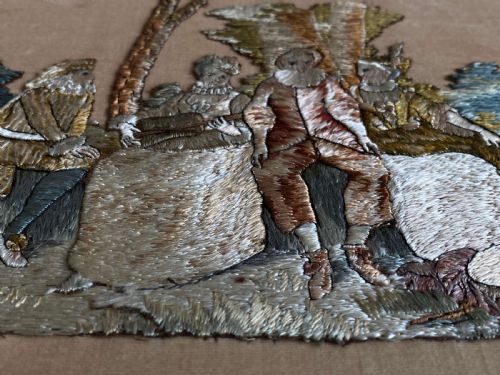 SILK EMBROIDERY NEEDLEWORK MOUNTED PICTURE PANEL 19THC - ADDITIONAL PHOTO 8