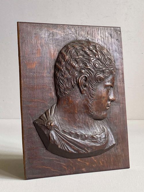 French Oak Panel Relief Roman Emperor Grand Tour Style Plaque 19th C
