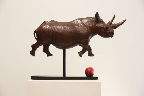 Rhinoceros Sculpture Finely Carved Red Ironwood 20th C Statue Figure