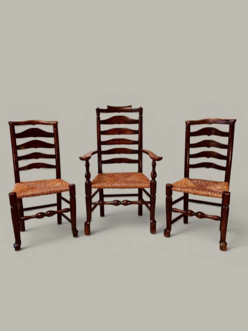Billinge Wigan Ladder Back Chairs (6+2), Ash & Alder, C1840