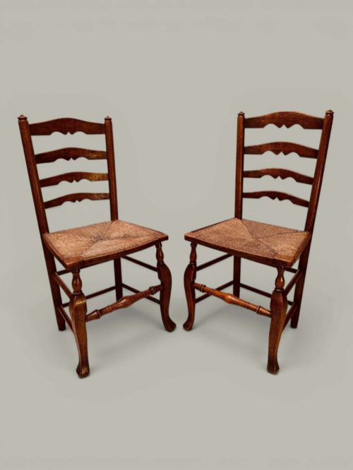Pair Ladder Back Side Chairs, Cabriole Leg, Ash, C1830