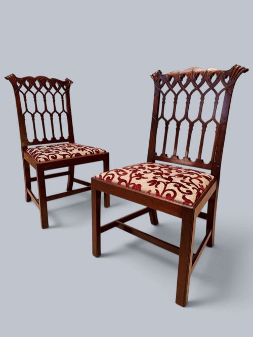 Gothic Revival Side Chairs, (Two Pairs), Mahogany C1900