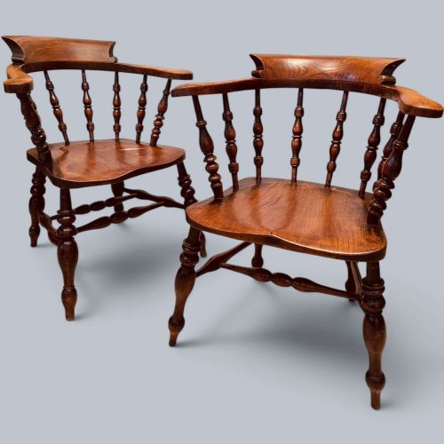 Near Pair of Windsor Captain’s Chairs, Elm, C1900