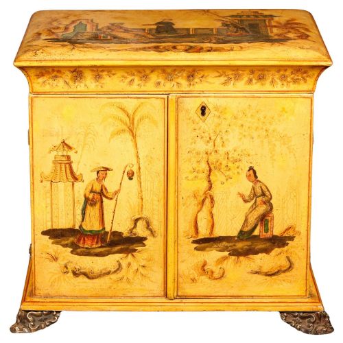 Regency Japanned Chinoiserie Workbox Jewelry Collector's Cabinet