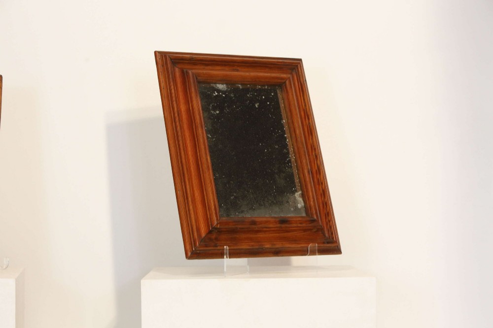A pair of matching rectangular wall mirrors with deep moulded pine frames and distressed glass plates. View IV