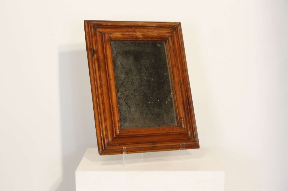 A pair of matching rectangular wall mirrors with deep moulded pine frames and distressed glass plates. View V