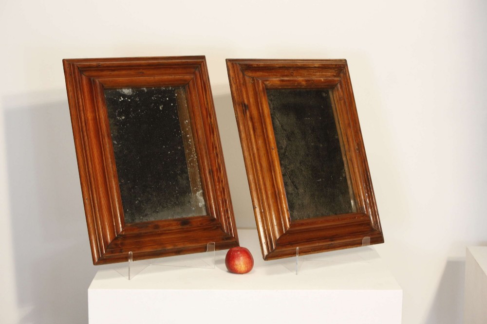 A pair of matching rectangular wall mirrors with deep moulded pine frames and distressed glass plates. View VIII