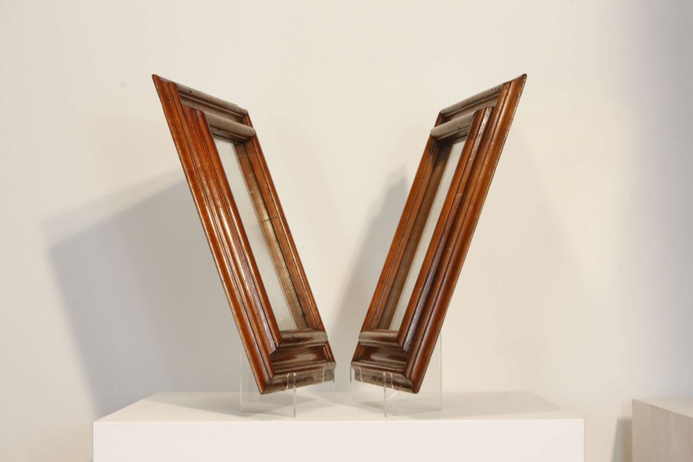 A pair of matching rectangular wall mirrors with deep moulded pine frames and distressed glass plates. View XI