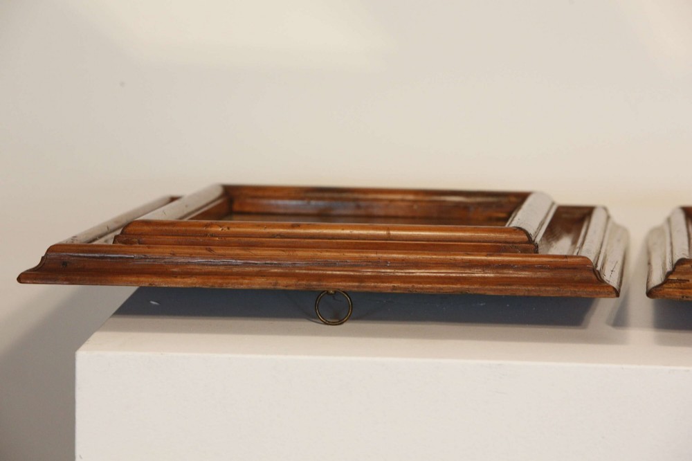 A pair of matching rectangular wall mirrors with deep moulded pine frames and distressed glass plates. View XIV