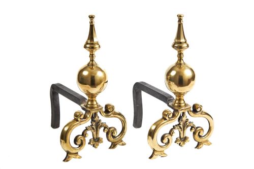Fine Pair of Regency Brass and Cast Iron Fire Dogs