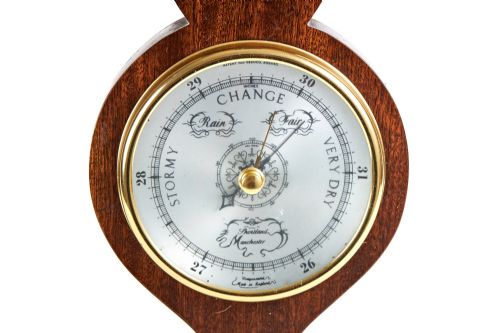SMALL ANTIQUE MAHOGANY ANEROID BAROMETER - ADDITIONAL PHOTO 1