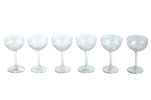 Set of Six Antique Art Nouveau Crystal Wine Glasses