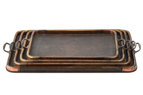 Unusual Set of 4 Graduating Antique Arts & Crafts Trays