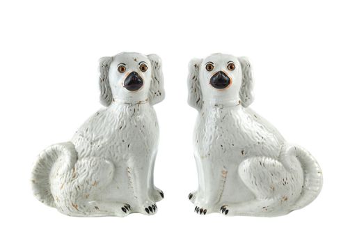 Large Pair of Antique Staffordshire Dogs with Glass Eyes