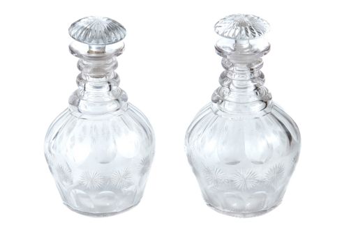 Fine Pair of Georgian Glass 3 Ringed Decanters