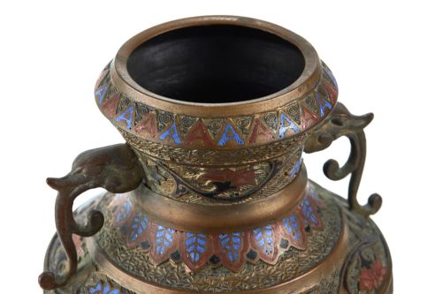 ANTIQUE CHINESE CHAMPLEV ENAMEL DECORATED BRONZE VASE - ADDITIONAL PHOTO 1