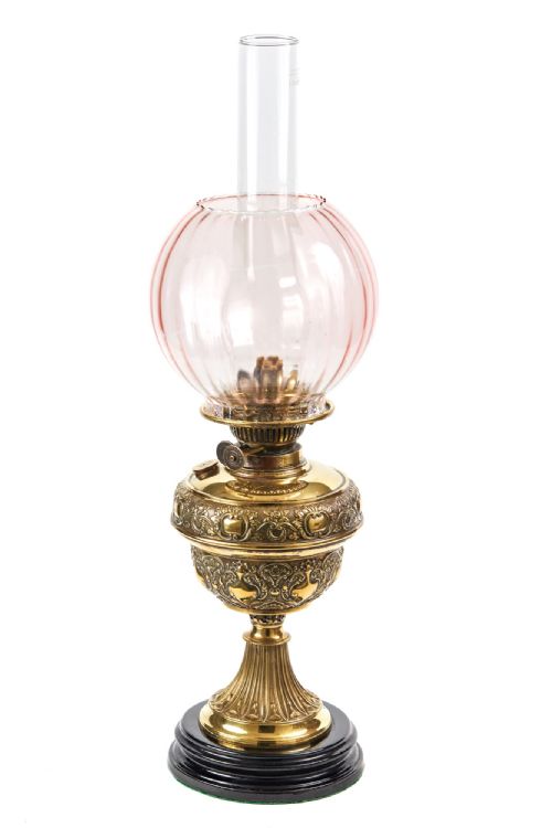 Antique Victorian Embossed Brass Oil Lamp