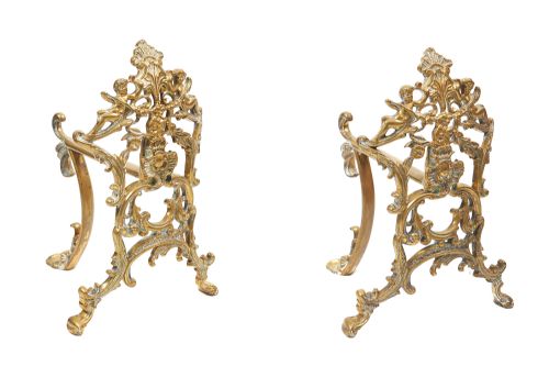 Fine Quality Antique Pair of Brass Firedogs