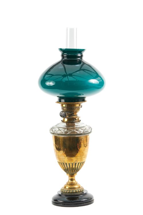 Antique Brass and Glass Oil Lamp
