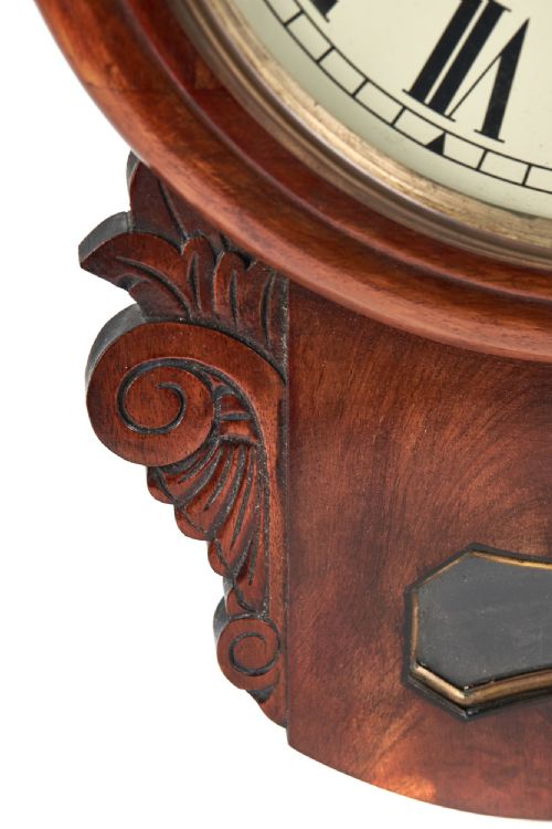 ANTIQUE MAHOGANY DROP DIAL WALL CLOCK - ADDITIONAL PHOTO 1