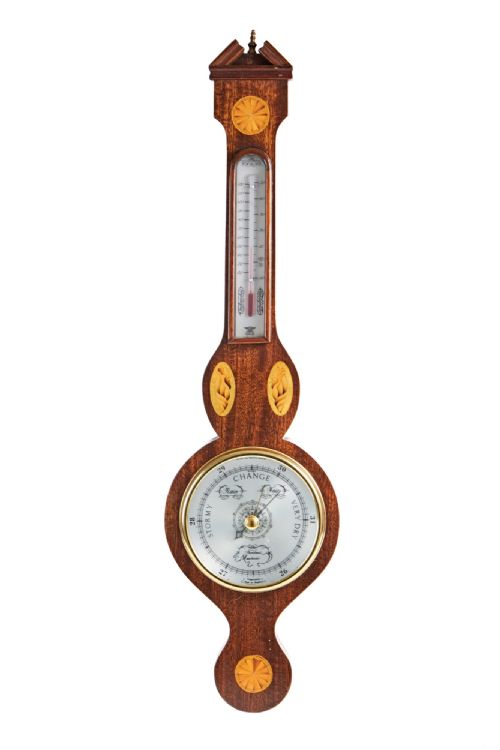 small antique mahogany aneroid barometer - CATEGORY: ANTIQUE BAROMETERS - DATED 1920