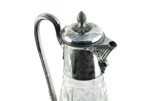QUALITY ANTIQUE SILVER PLATED AND CUT GLASS CLARET JUG - ADDITIONAL PHOTO 1
