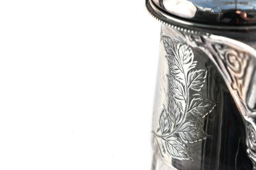 QUALITY ANTIQUE SILVER PLATED AND CUT GLASS CLARET JUG - ADDITIONAL PHOTO 3