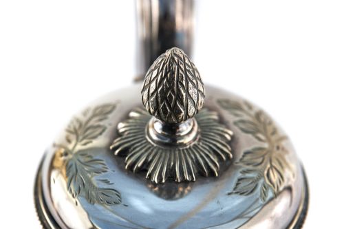 QUALITY ANTIQUE SILVER PLATED AND CUT GLASS CLARET JUG - ADDITIONAL PHOTO 4