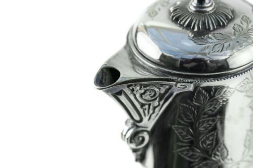 QUALITY ANTIQUE SILVER PLATED AND CUT GLASS CLARET JUG - ADDITIONAL PHOTO 6
