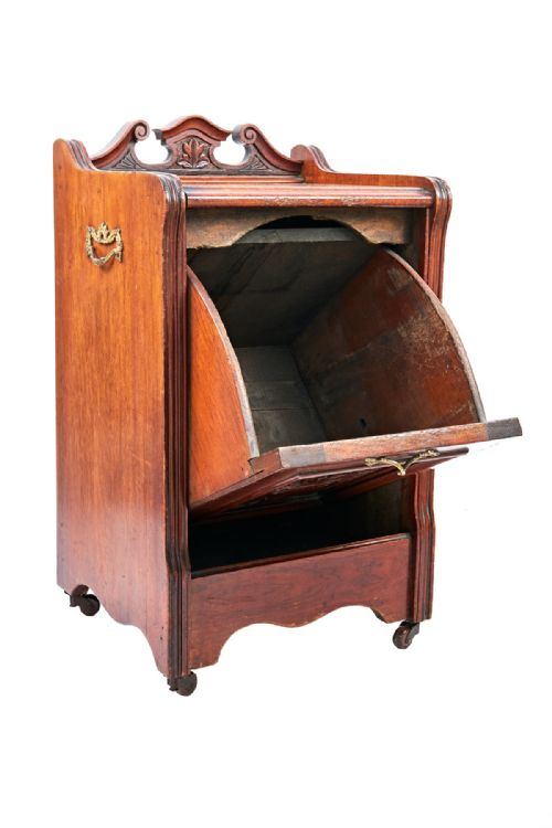 ANTIQUE CARVED MAHOGANY COAL BOX - ADDITIONAL PHOTO 1