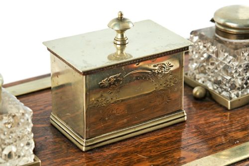 LARGE VICTORIAN OAK AND SILVER PLATE DESK STAND - ADDITIONAL PHOTO 8