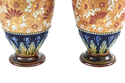 PAIR OF QUALITY ANTIQUE ROYAL DOULTON VASES - ADDITIONAL PHOTO 3