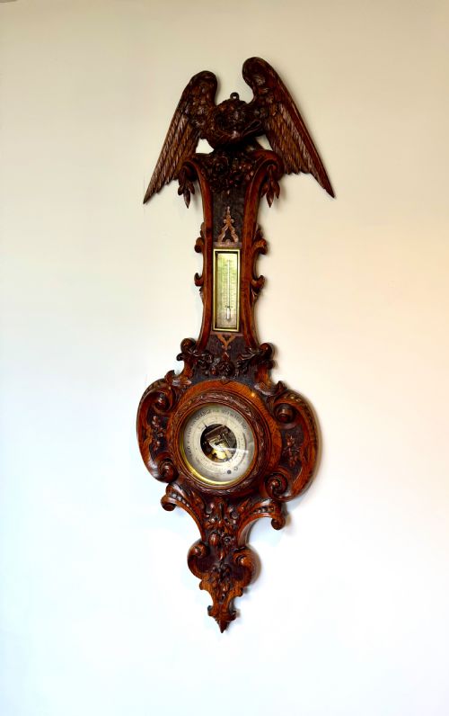 OUTSTANDING QUALITY ANTIQUE VICTORIAN CARVED OAK BAROMETER - ADDITIONAL PHOTO 3
