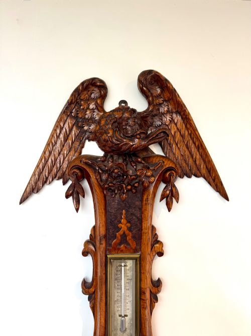 OUTSTANDING QUALITY ANTIQUE VICTORIAN CARVED OAK BAROMETER - ADDITIONAL PHOTO 4