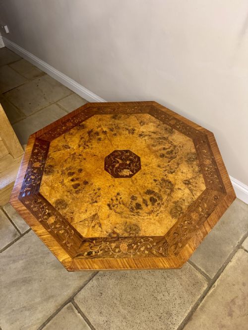 FINE QUALITY 19TH CENTURY MARQUETRY INLAID OCTAGONAL CENTRE TABLE - ADDITIONAL PHOTO 6