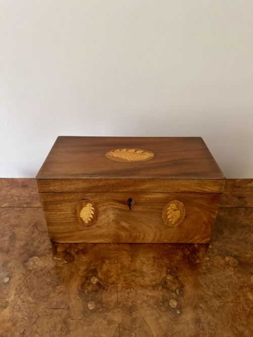 PRETTY ANTIQUE VICTORIAN MAHOGANY CONCH SHELL INLAID TEA CADDY - ADDITIONAL PHOTO 4