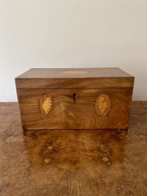 PRETTY ANTIQUE VICTORIAN MAHOGANY CONCH SHELL INLAID TEA CADDY - ADDITIONAL PHOTO 5